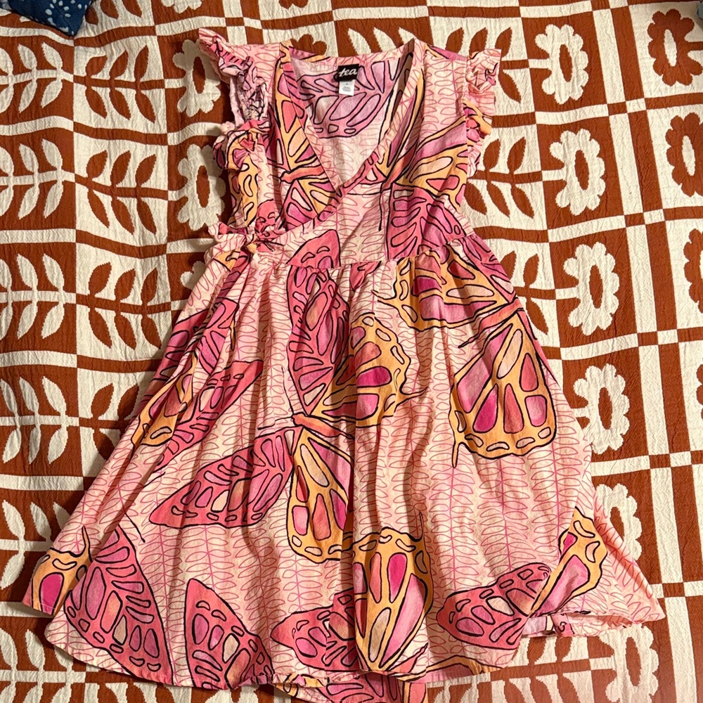 Tea Collection - Kids Pink and Orange Butterfly Wrap Dress